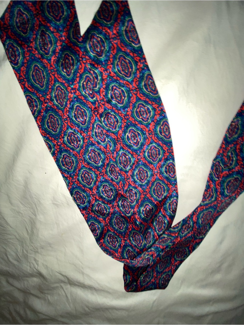 Silk-Feel Geometric Print Scarf in Blue and Pink